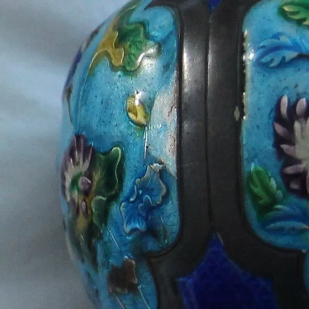 Small Vintage Cloisonne Genuine Silver Antique Natural Patina  Floral Vase Set